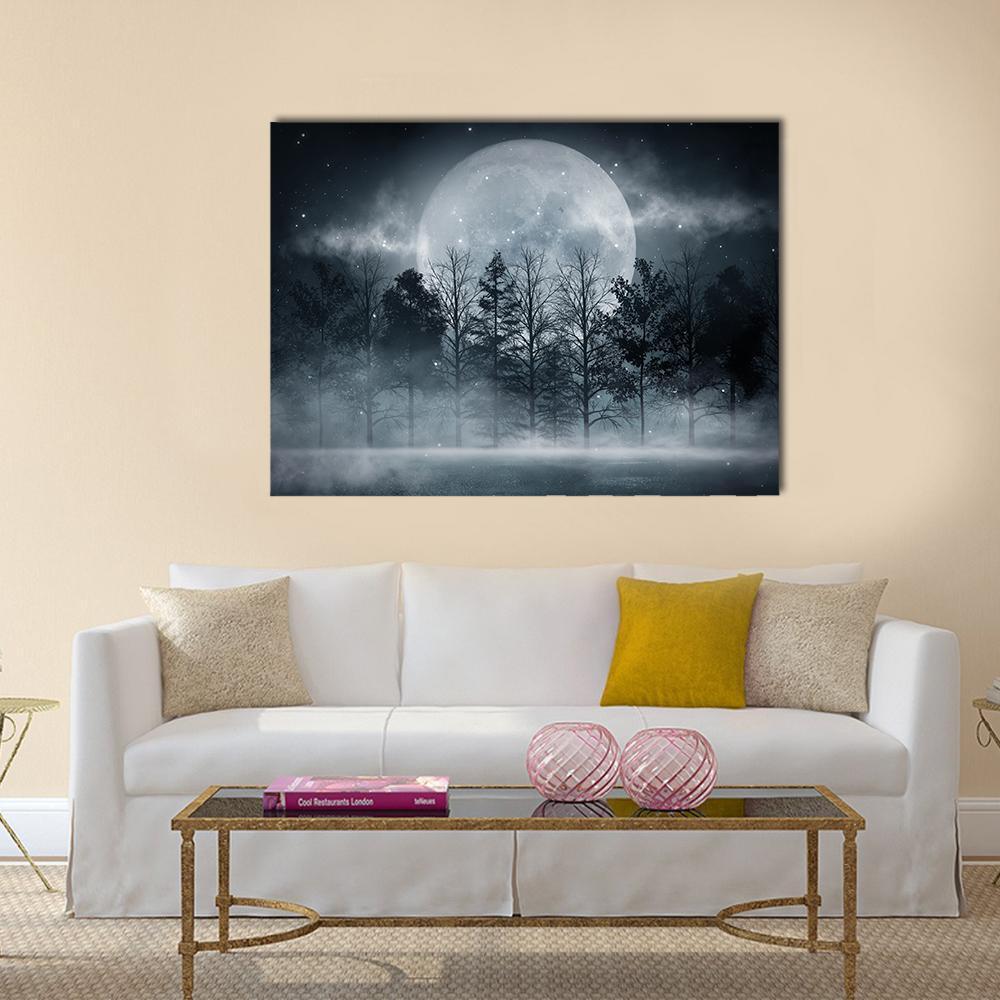 Foggy Dark Forest Canvas Wall Art-1 Piece-Gallery Wrap-36" x 24"-Tiaracle