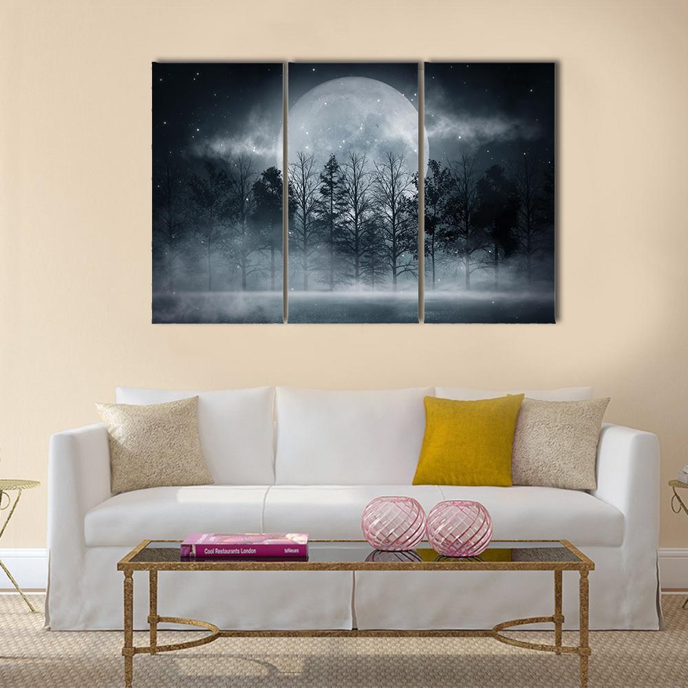 Foggy Dark Forest Canvas Wall Art-3 Horizontal-Gallery Wrap-25" x 16"-Tiaracle