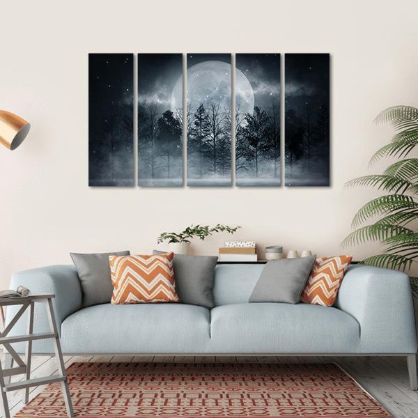 Foggy Dark Forest Canvas Wall Art-5 Horizontal-Gallery Wrap-22" x 12"-Tiaracle