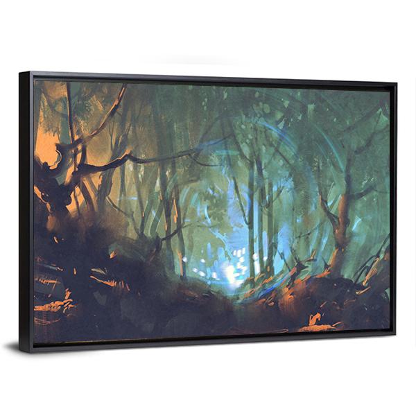 Dark Forest With Mystic Light Canvas Wall Art-3 Horizontal-Gallery Wrap-25" x 16"-Tiaracle
