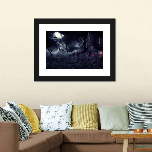 Dark Haunted House Canvas Wall Art-3 Horizontal-Gallery Wrap-25" x 16"-Tiaracle