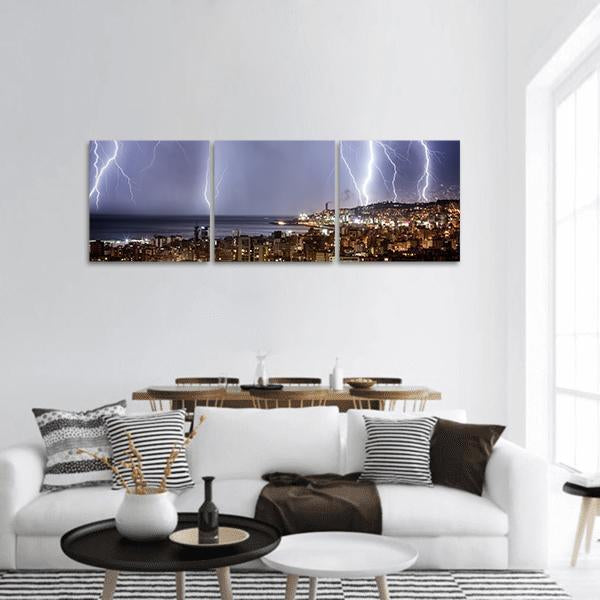 Dark Stormy Night Panoramic Canvas Wall Art-3 Piece-25" x 08"-Tiaracle