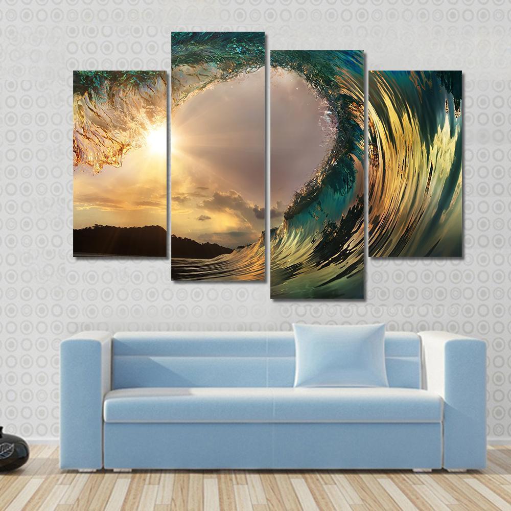 Dark Wave In Ocean Canvas Wall Art-4 Pop-Gallery Wrap-50" x 32"-Tiaracle