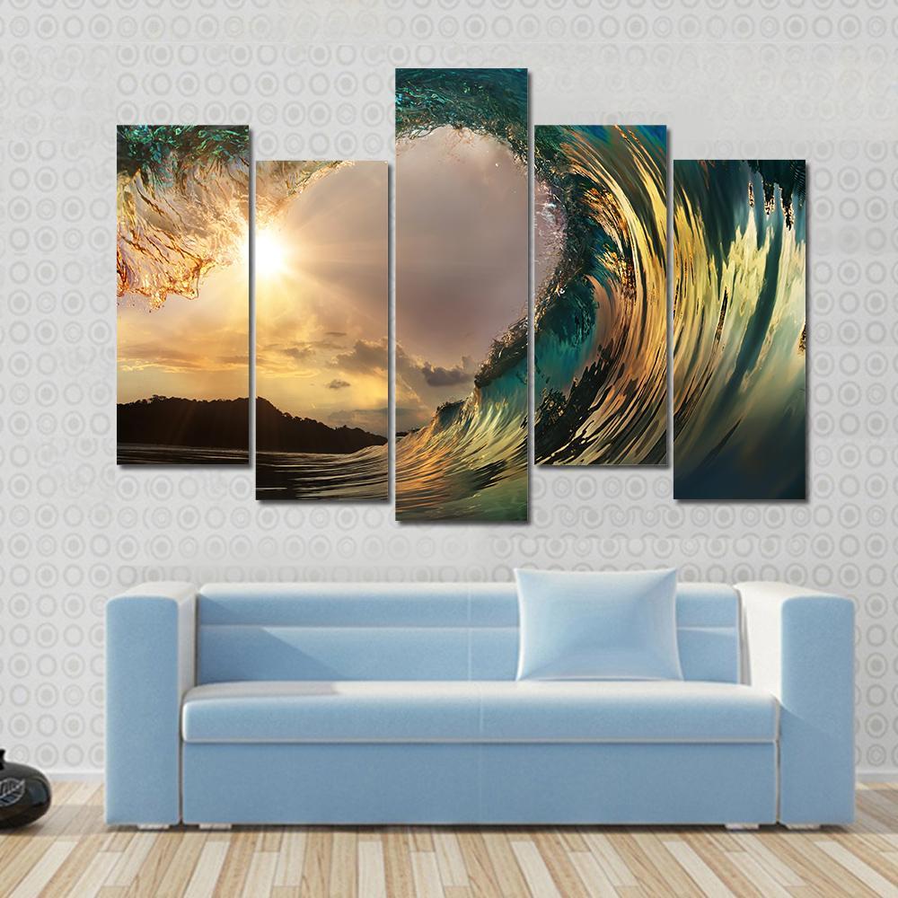 Dark Wave In Ocean Canvas Wall Art-5 Pop-Gallery Wrap-47" x 32"-Tiaracle