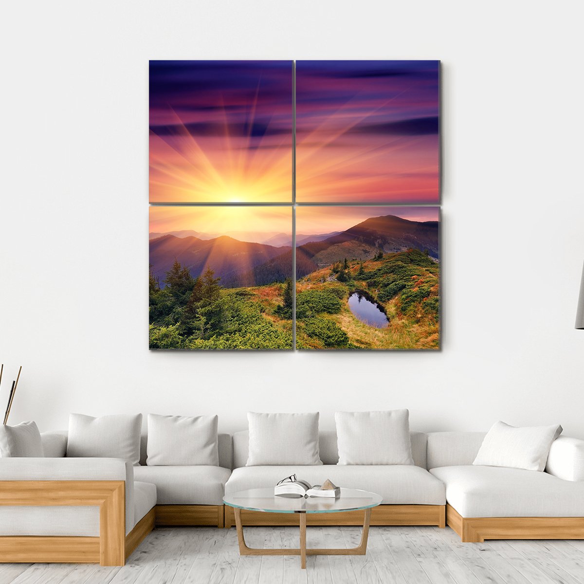 Dawn In Mountains Carpathians Canvas Wall Art-4 Square-Gallery Wrap-17" x 17"-Tiaracle