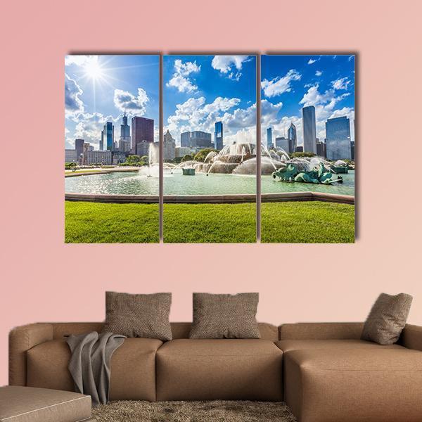 Buckingham Fountain Canvas Wall Art-3 Horizontal-Gallery Wrap-25" x 16"-Tiaracle