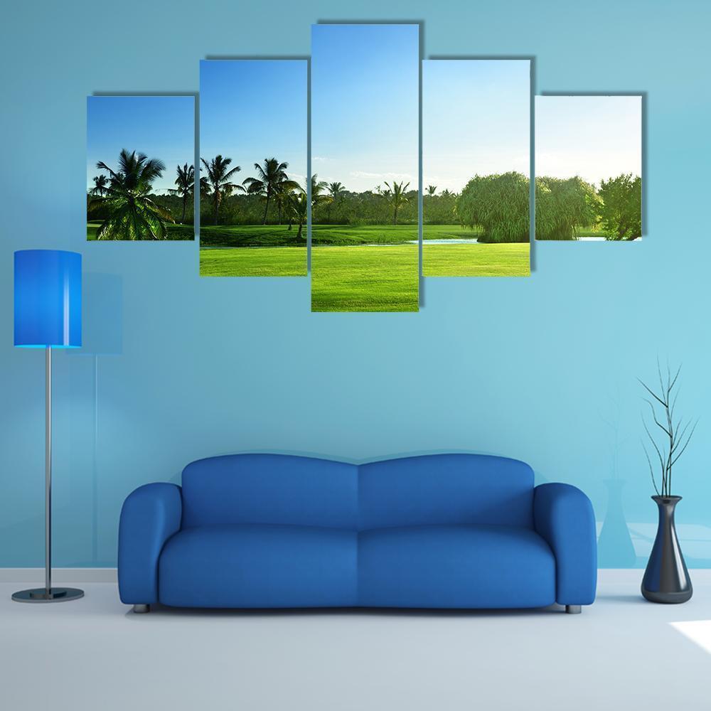 Day View Of Golf Course Canvas Wall Art-5 Star-Gallery Wrap-62" x 32"-Tiaracle