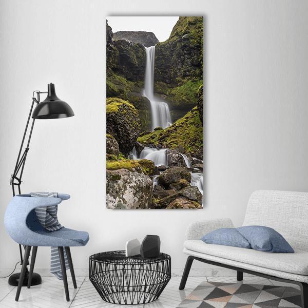 Day View Of Waterfall Vertical Canvas Wall Art-1 Vertical-Gallery Wrap-12" x 24"-Tiaracle