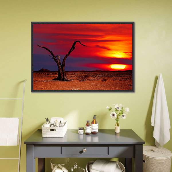 Dead Tree In Desert Canvas Wall Art-3 Horizontal-Gallery Wrap-25" x 16"-Tiaracle