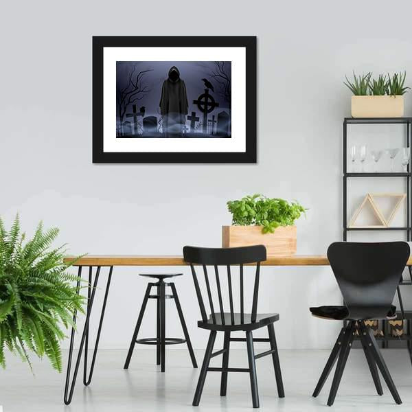 Death Angel Among Graves Canvas Wall Art-3 Horizontal-Gallery Wrap-25" x 16"-Tiaracle