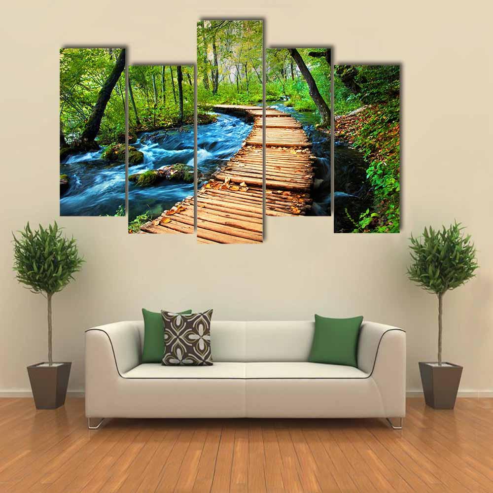 Deep Forest Stream Canvas Wall Art-5 Pop-Gallery Wrap-32" x 21"-Tiaracle