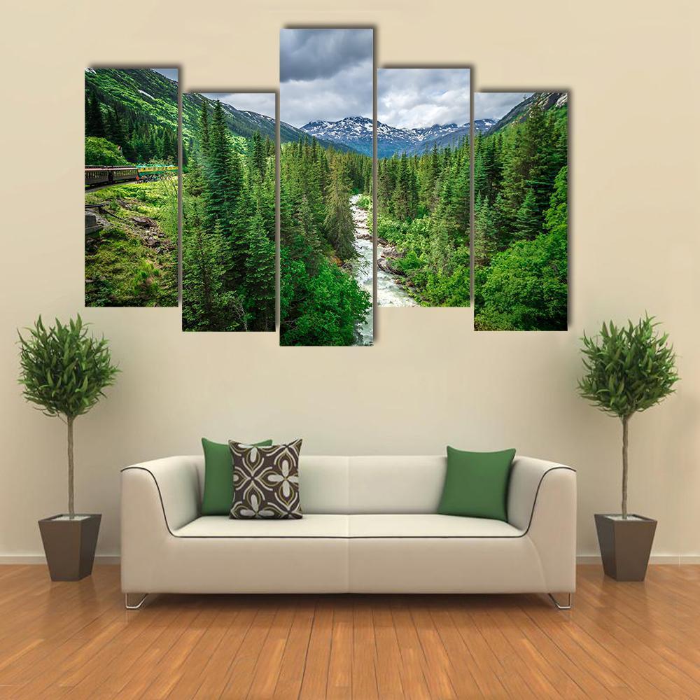 Deep Forest Under Mountains Canvas Wall Art-5 Pop-Gallery Wrap-47" x 32"-Tiaracle