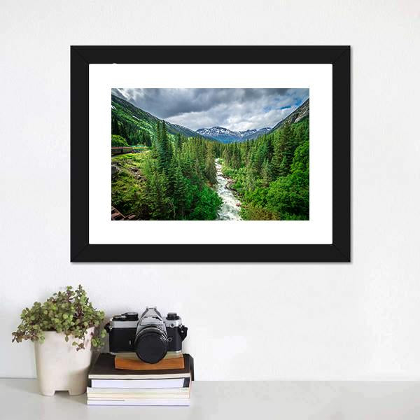 Deep Forest Under Mountains Canvas Wall Art-3 Horizontal-Gallery Wrap-25" x 16"-Tiaracle