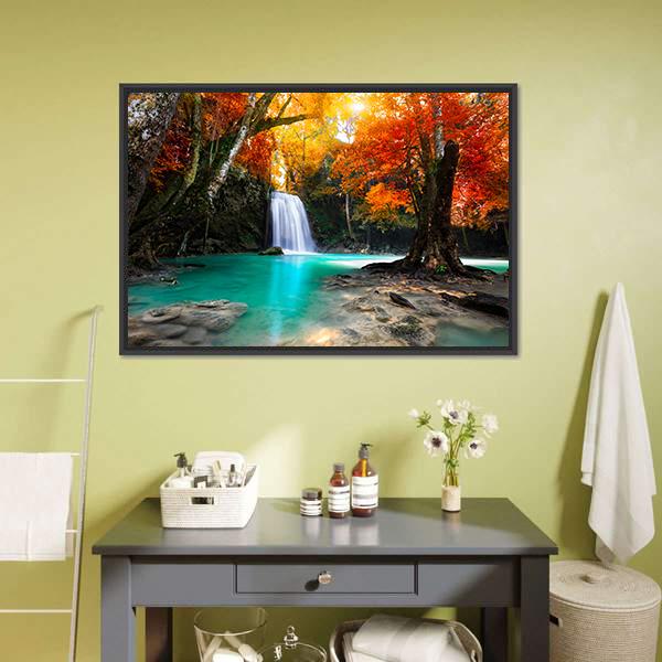 Deep Forest Waterfall Canvas Wall Art-5 Horizontal-Gallery Wrap-22" x 12"-Tiaracle