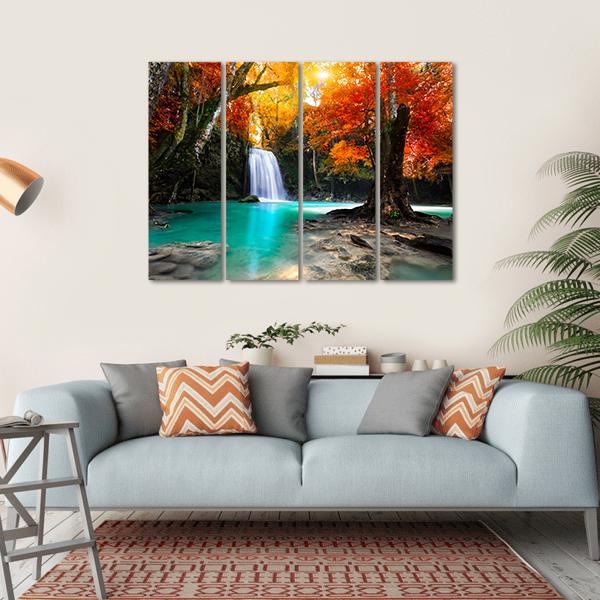 Deep Forest Waterfall Canvas Wall Art-4 Horizontal-Gallery Wrap-34" x 24"-Tiaracle