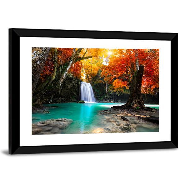 Deep Forest Waterfall Canvas Wall Art-3 Horizontal-Gallery Wrap-25" x 16"-Tiaracle