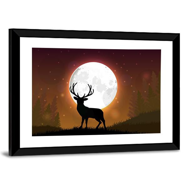 Deer On Hill Canvas Wall Art-5 Horizontal-Gallery Wrap-22" x 12"-Tiaracle
