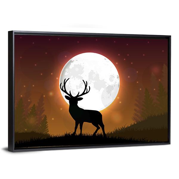 Deer On Hill Canvas Wall Art-5 Horizontal-Gallery Wrap-22" x 12"-Tiaracle