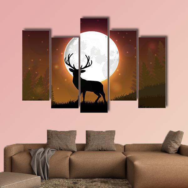 Deer On Hill Canvas Wall Art-5 Pop-Gallery Wrap-47" x 32"-Tiaracle