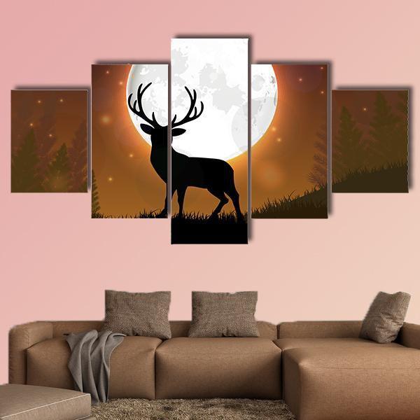 Deer On Hill Canvas Wall Art-5 Star-Gallery Wrap-62" x 32"-Tiaracle