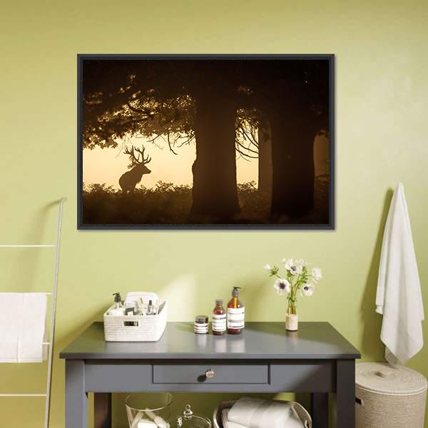 Deer Stag Silhouette Canvas Wall Art-5 Horizontal-Gallery Wrap-22" x 12"-Tiaracle