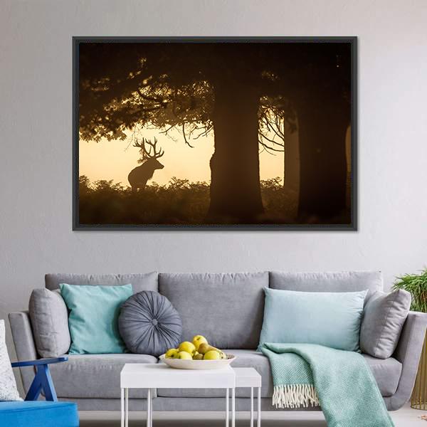 Deer Stag Silhouette Canvas Wall Art-5 Horizontal-Gallery Wrap-22" x 12"-Tiaracle