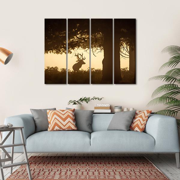 Deer Stag Silhouette Canvas Wall Art-4 Horizontal-Gallery Wrap-34" x 24"-Tiaracle