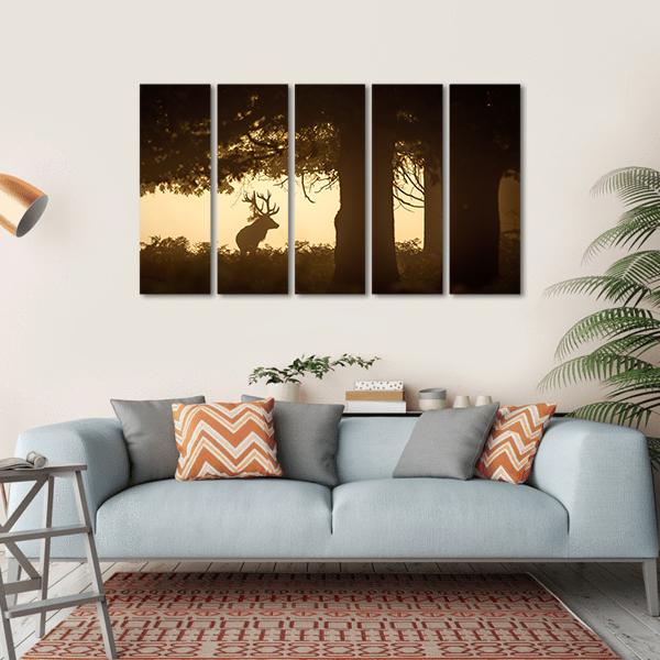 Deer Stag Silhouette Canvas Wall Art-5 Horizontal-Gallery Wrap-22" x 12"-Tiaracle