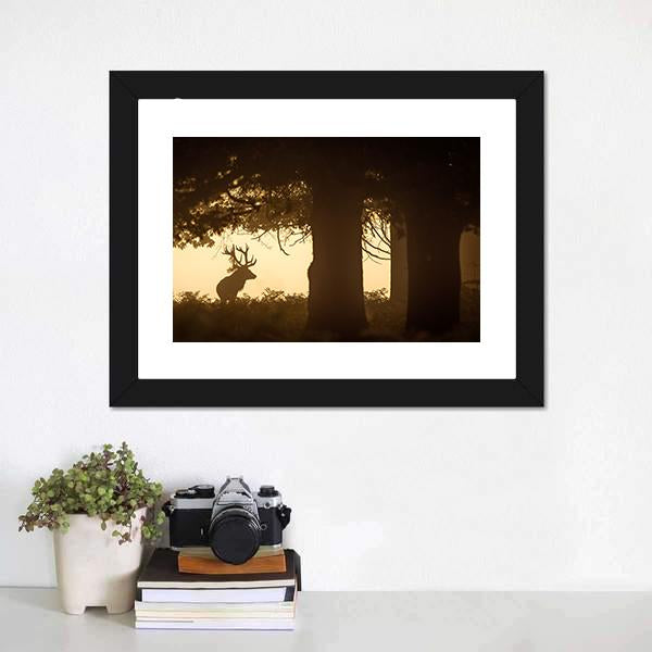 Deer Stag Silhouette Panoramic Canvas Wall Art-1 Piece-36" x 12"-Tiaracle