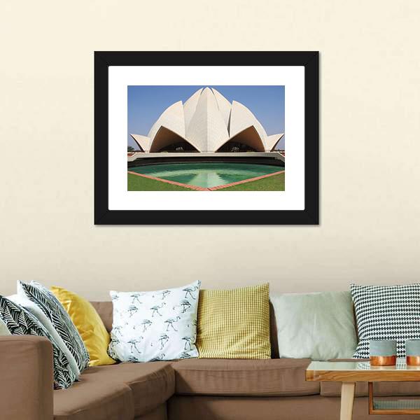 Delhi Lotus Temple Canvas Wall Art-1 Piece-Framed Print-20" x 16"-Tiaracle