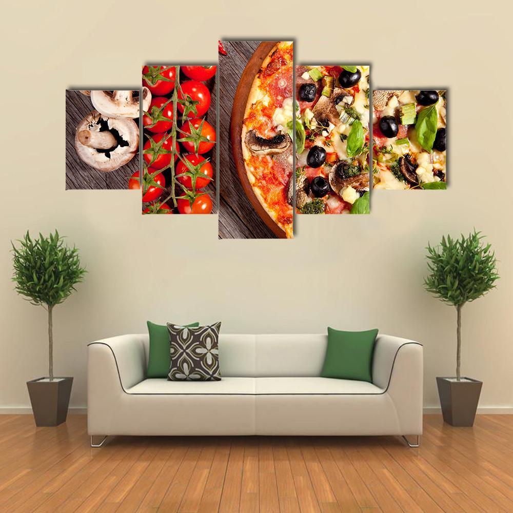 Delicious Fresh Pizza Canvas Wall Art-5 Star-Gallery Wrap-62" x 32"-Tiaracle