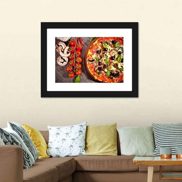 Delicious Fresh Pizza Canvas Wall Art-1 Piece-Framed Print-20" x 16"-Tiaracle