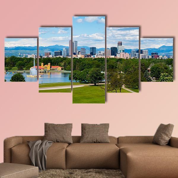 Denver Downtown Colorado Canvas Wall Art-5 Star-Gallery Wrap-62" x 32"-Tiaracle