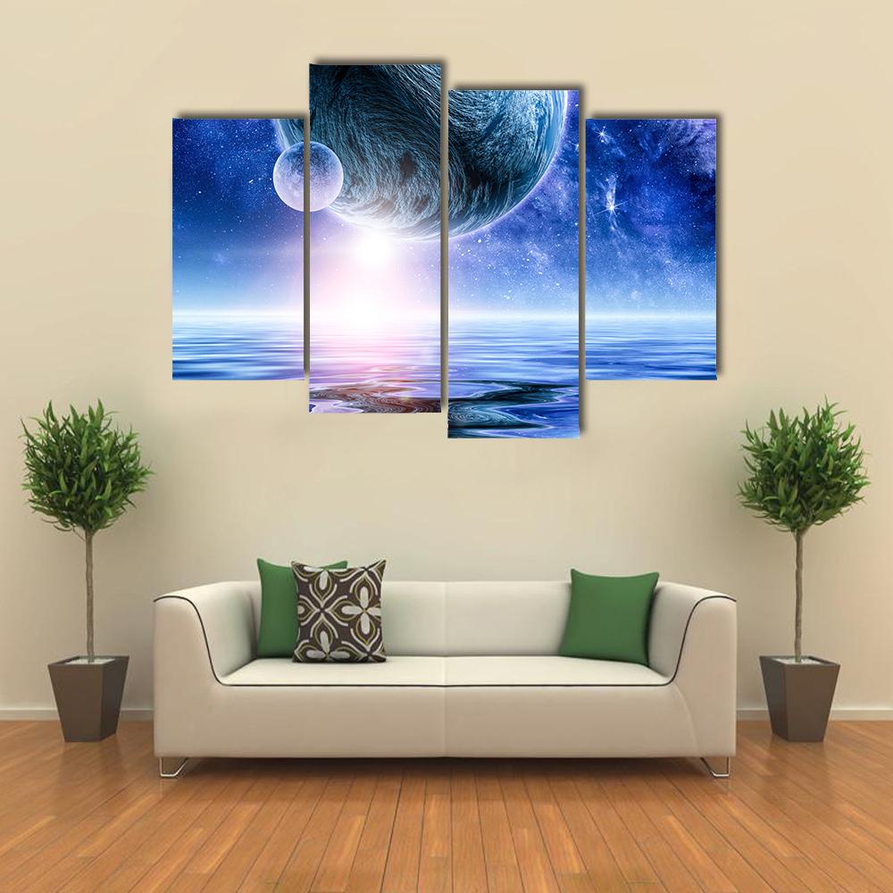Deep Blue Space Canvas Wall Art-4 Pop-Gallery Wrap-34" x 20"-Tiaracle