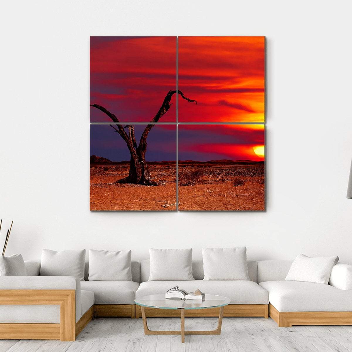 Dead Tree In Desert Canvas Wall Art-4 Square-Gallery Wrap-17" x 17"-Tiaracle