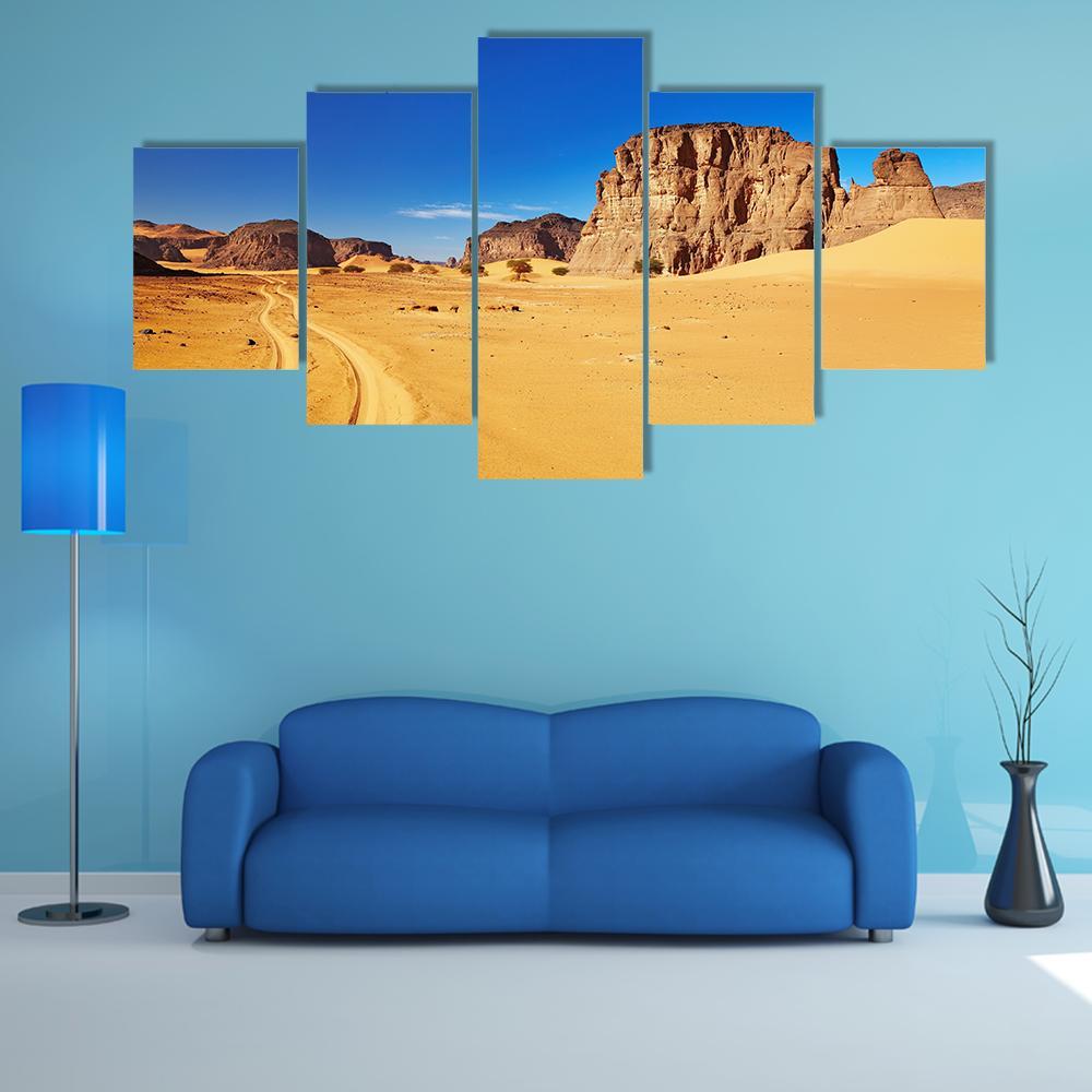 Desert Landscape With Rocks Canvas Wall Art-5 Star-Gallery Wrap-62" x 32"-Tiaracle