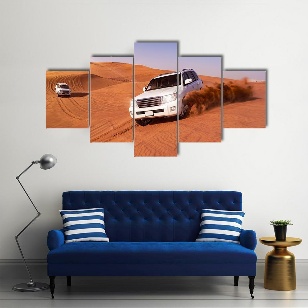 Desert SUVs Bashing Canvas Wall Art-5 Star-Gallery Wrap-62" x 32"-Tiaracle