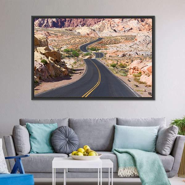 Desert Winding Road Canvas Wall Art-3 Horizontal-Gallery Wrap-25" x 16"-Tiaracle