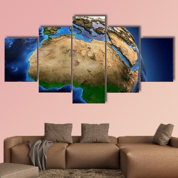 Detailed Picture Of Earth Canvas Wall Art-5 Star-Gallery Wrap-62" x 32"-Tiaracle