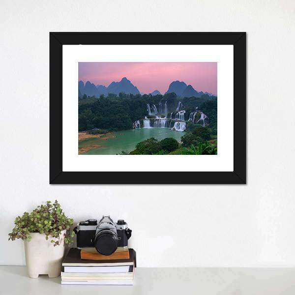 Detian Waterfall At Sunset Canvas Wall Art-5 Horizontal-Gallery Wrap-22" x 12"-Tiaracle