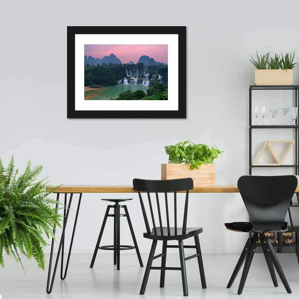 Detian Waterfall At Sunset Canvas Wall Art-5 Horizontal-Gallery Wrap-22" x 12"-Tiaracle