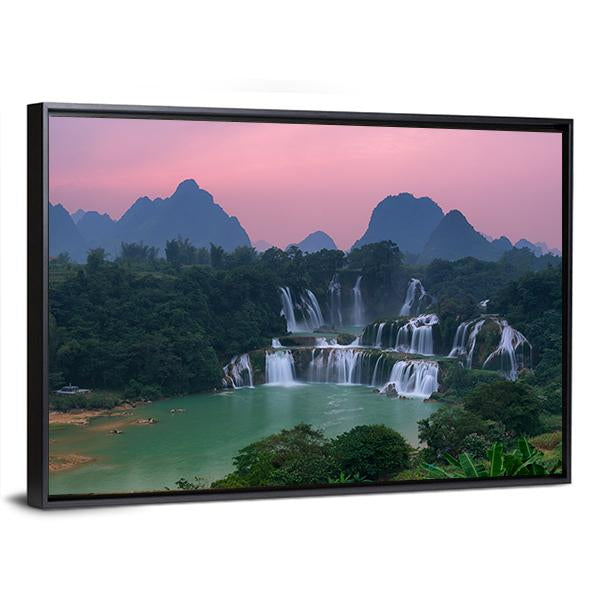 Detian Waterfall At Sunset Canvas Wall Art-5 Horizontal-Gallery Wrap-22" x 12"-Tiaracle