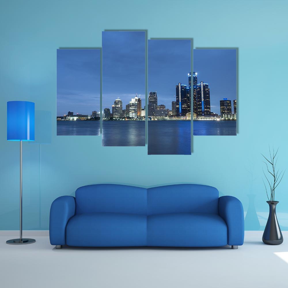 Detroit Skyline Canvas Wall Art-4 Pop-Gallery Wrap-50" x 32"-Tiaracle