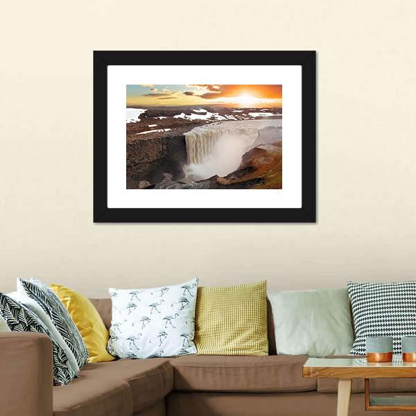 Dettifoss Waterfall Canvas Wall Art-1 Piece-Framed Print-20" x 16"-Tiaracle