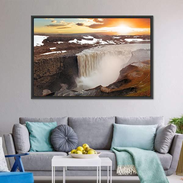 Dettifoss Waterfall Panoramic Canvas Wall Art-1 Piece-36" x 12"-Tiaracle