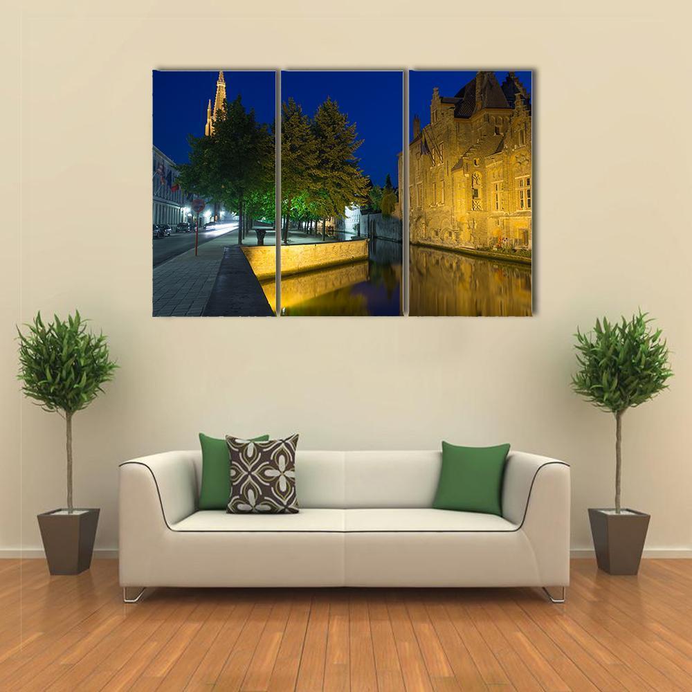 Dijver Canal & Church Canvas Wall Art-3 Horizontal-Gallery Wrap-37" x 24"-Tiaracle