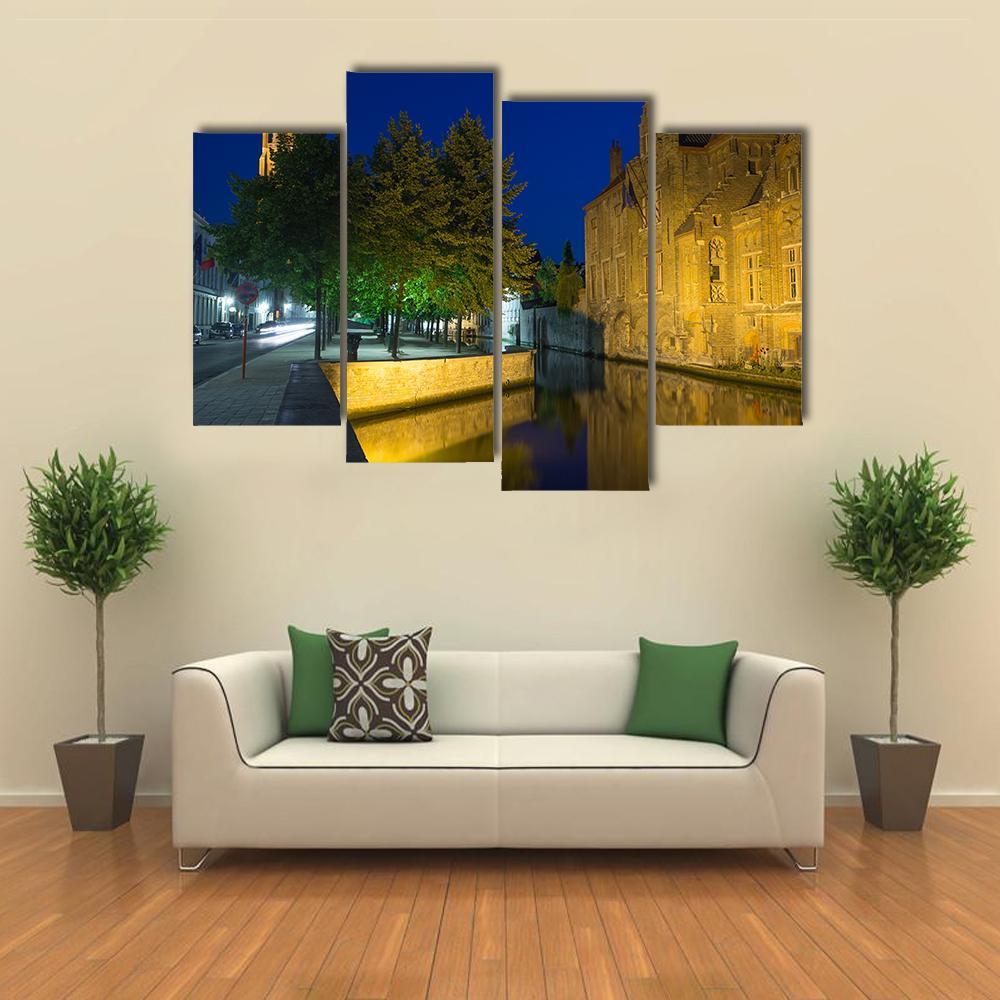 Dijver Canal & Church Canvas Wall Art-4 Pop-Gallery Wrap-50" x 32"-Tiaracle