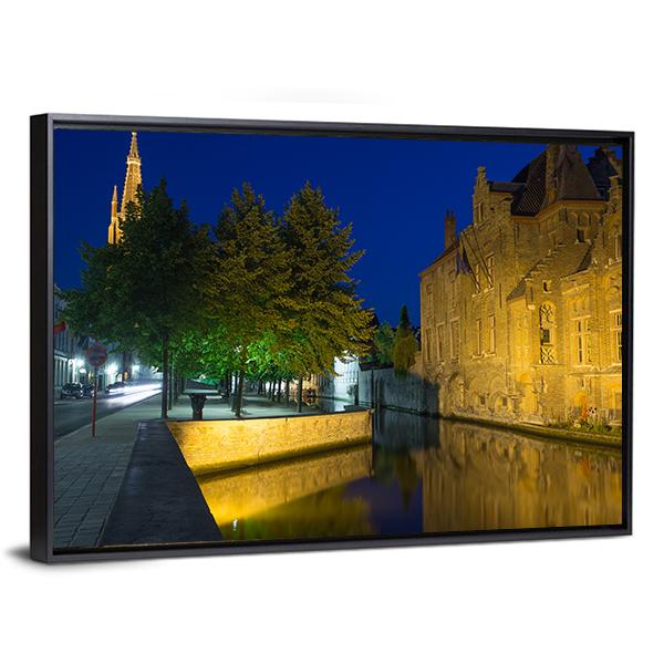 Dijver Canal & Church Canvas Wall Art-3 Horizontal-Gallery Wrap-25" x 16"-Tiaracle