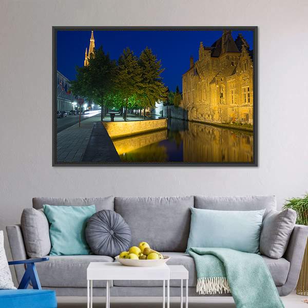 Dijver Canal & Church Canvas Wall Art-3 Horizontal-Gallery Wrap-25" x 16"-Tiaracle