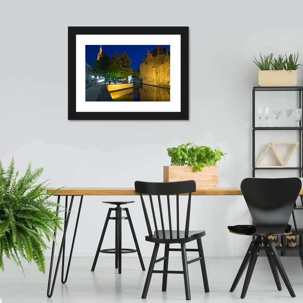 Dijver Canal & Church Canvas Wall Art-3 Horizontal-Gallery Wrap-25" x 16"-Tiaracle